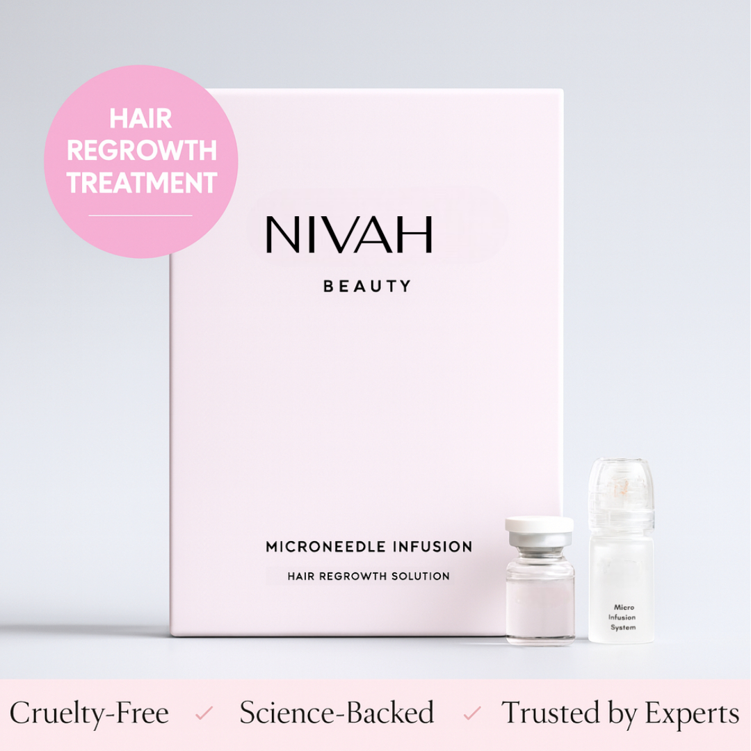 NIVAH Beauty hair regrowth treatment package on a light gray background