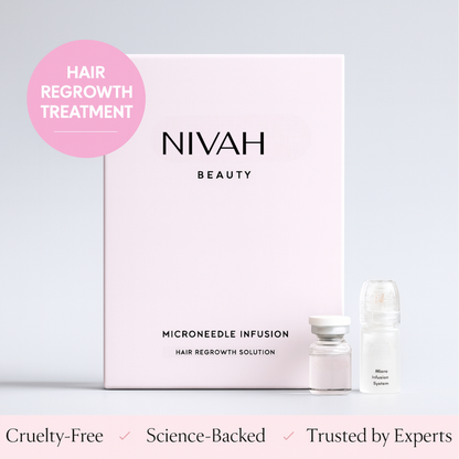 NIVAH Beauty hair regrowth treatment package on a light gray background