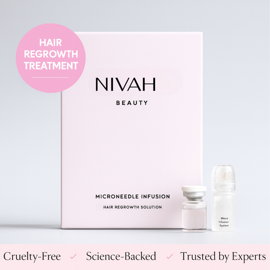 NIVAH Beauty hair regrowth treatment package on a light gray background