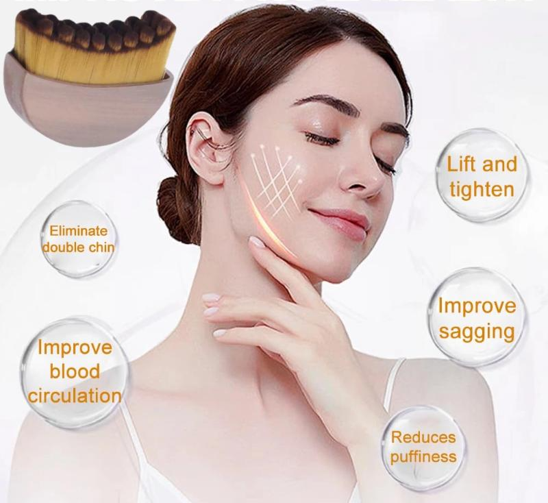 Woman with facial care product and text on improving facial health